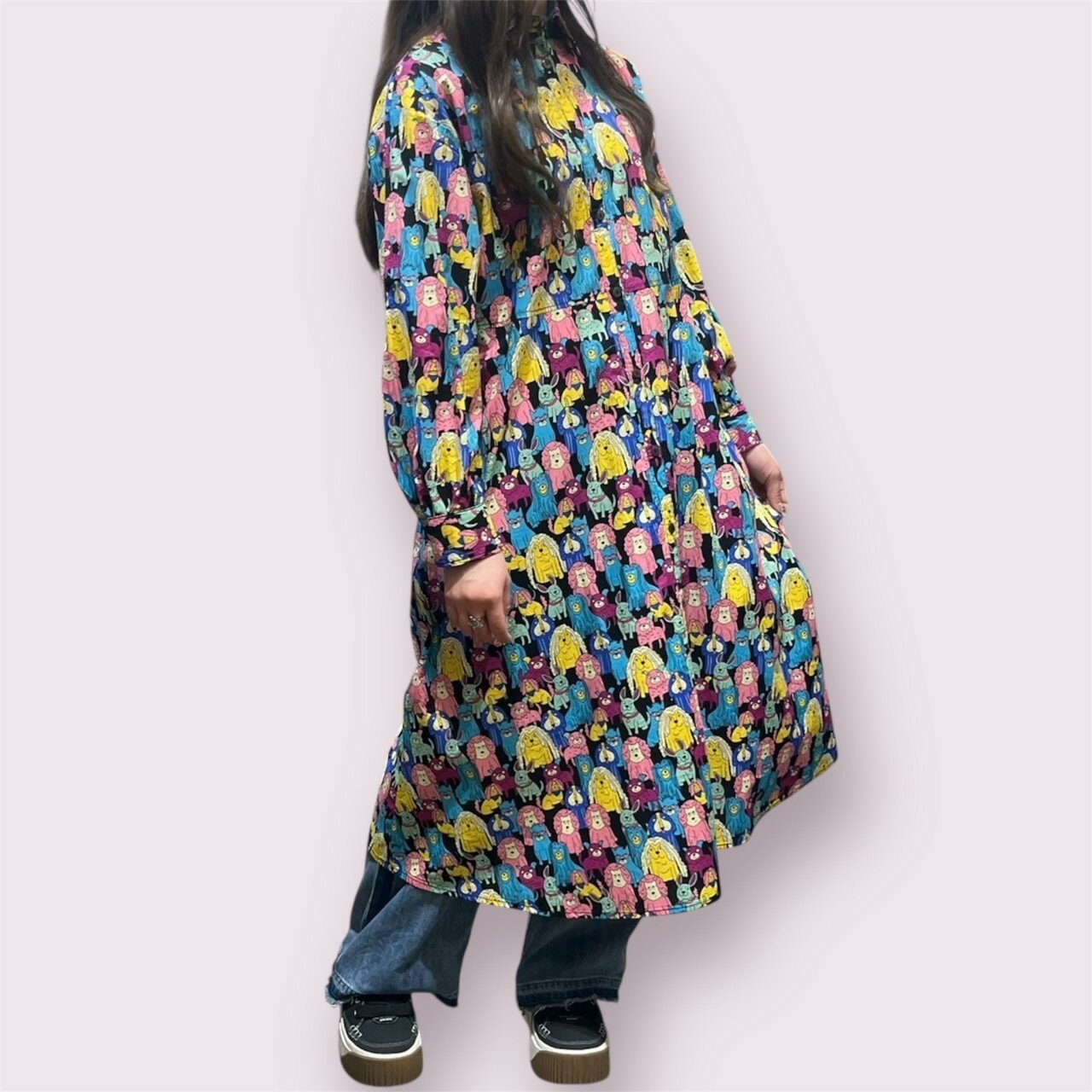 ロブソン DOG総柄シャツワンピース レディース 春 夏 秋 冬 フリーサイズ 15636 シャツワンピ シャツ シャツワンピース 犬柄総柄 DOG 派手シャツ 派手シャツワンピ カジュアルシャツ カジュアル 個性的 人気柄 柄シャツ 柄シャツワンピース 人気柄