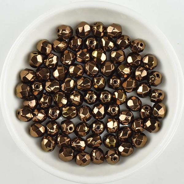 チェコビーズ FP ラウンド ダークブロンズ 約6mm 20個 ファイアポリッシュ 手芸 ビーズ パーツ ガラズビーズ ガラス アクセサリーパーツ ハンドメイドパーツ
