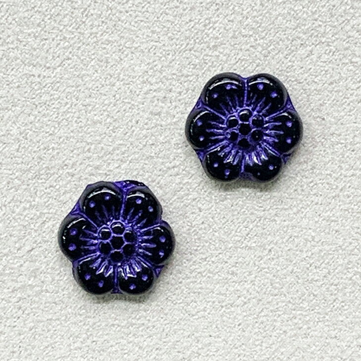 チェコビーズ プラムビーズ14ミリ ブラック・ライラック【フラワー&リーフ/プラム/14mm/アクセサリーパーツ/ハンドメイドパーツ】