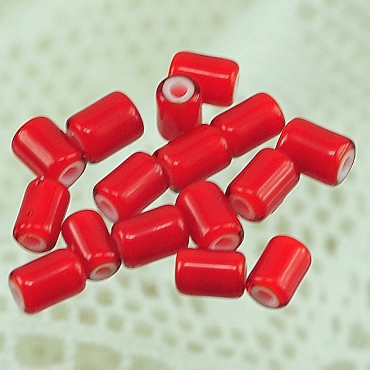 【期間限定40%OFF】チェコビーズ ローラ 5/3.5mm レッドホワイト シードビーズ/ローラ /5×3.5mm アクセ..