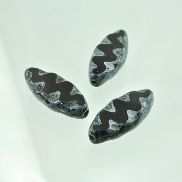 Rakuten - チェコビーズ FP ペタル ジェットトラバティン 18×7mm 6個 ファイアポリッシュ ハンドメイド 手芸 材料 ピアス ネックレス チェコ ガラス ビーズ パーツ ガラスビーズ アクセサリー