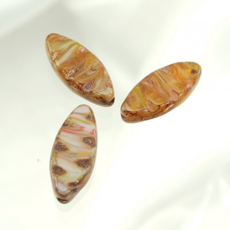 Glass Beads - チェコビーズ FP ペタル ライトマーブルトラバティン 18×7mm 6個 ファイアポリッシュ ハンドメイド 手芸 材料 ピアス ネックレス チェコ ガラス ビーズ パーツ ガラスビーズ アクセサリー