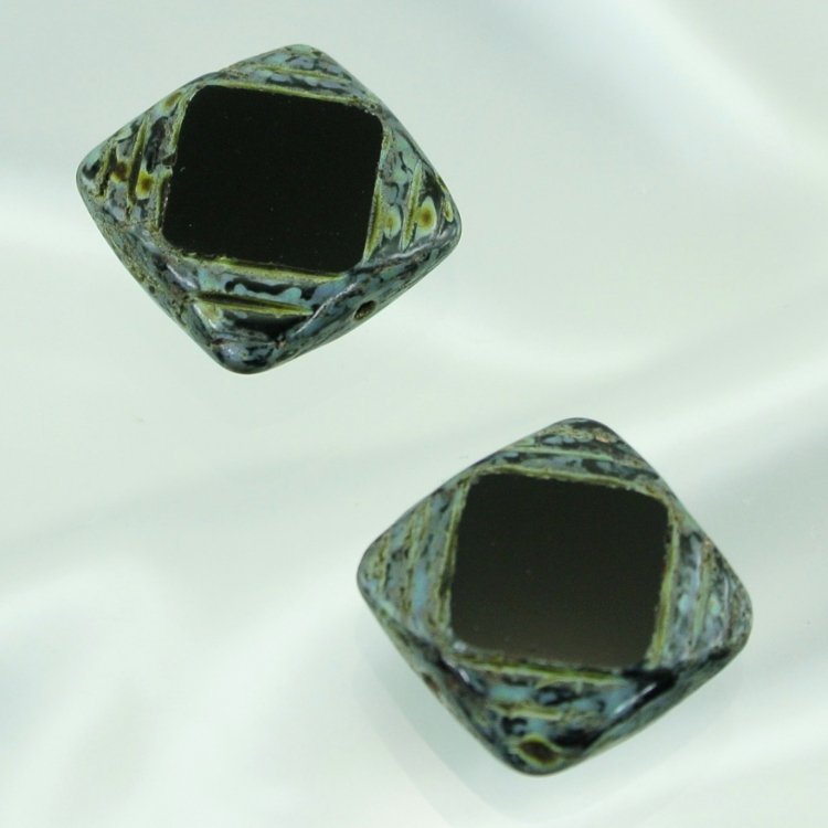 チェコビーズ FP ウィンドウ 15mm ブラックトラバティンファイアポリッシュ変形 ウィンドウ 手芸 ビーズ パーツ ガラズビーズ ガラス アクセサリーパーツ ハンドメイドパーツ