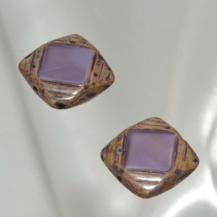 チェコビーズ FP ウィンドウ 15mm 2個 ムーンシャインパープルトラバティンファイアポリッシュ変形 ウィンドウ 手芸 ビーズ パーツ ガラズビーズ ガラス アクセサリーパーツ ハンドメイドパーツ