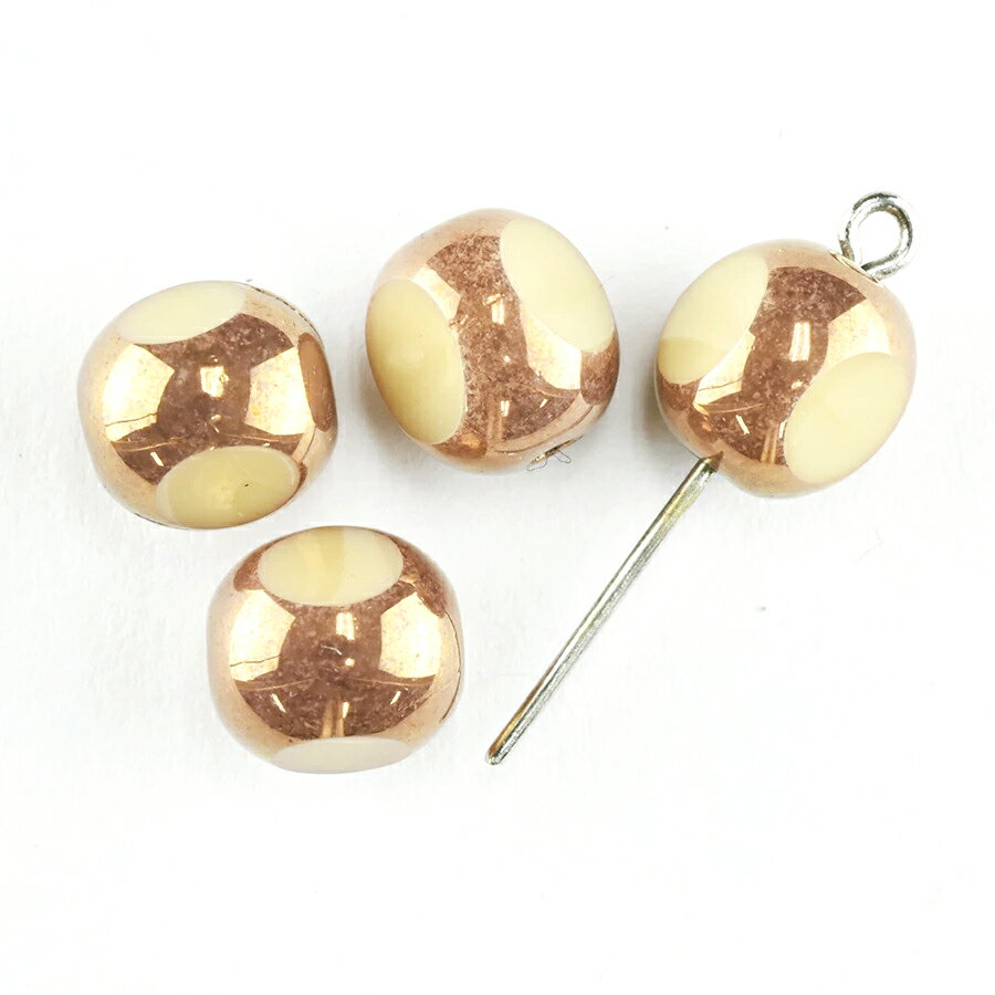 【期間限定50%OFF】【5個】3面テーブルカットオペークベージュ×ブロンズ 茶系 ブラウン 約8mm ハンドメイド 手芸 材料 ピアス ネックレス チェコガラス ビーズ パーツ チェコビーズ ガラスビーズ アクセサリー