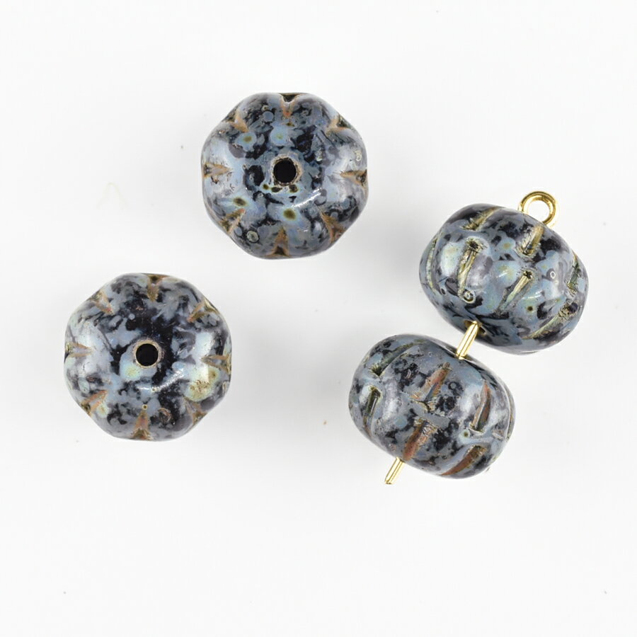 【期間限定50%OFF】【4個】パンプキン カボチャ グレー×ブラック グレー系 グレイ 約11mm ハンドメイド 手芸 材料 ピアス ネックレス チェコガラス ビーズ パーツ チェコビーズ ガラスビーズ アクセサリー