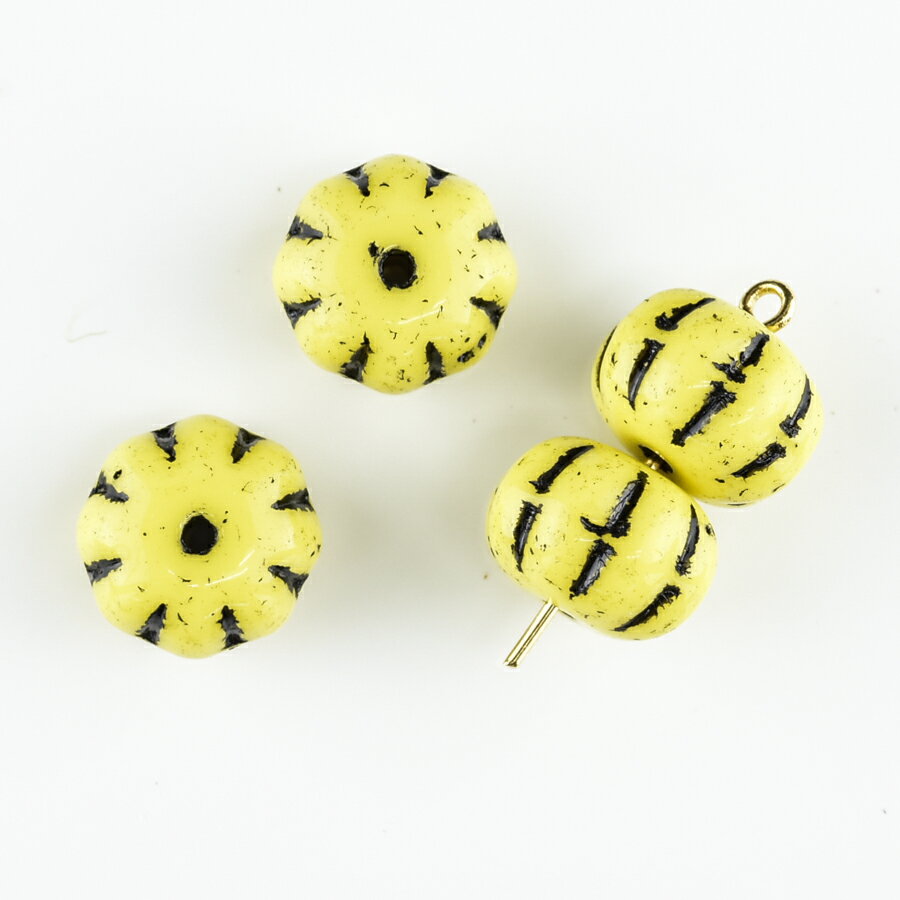 【期間限定50%OFF】【6個】パンプキン カボチャ イエロー×ブラック 黄系 イエロー 約11mm ハンドメイド 手芸 材料 ピアス ネックレス チェコガラス ビーズ パーツ チェコビーズ ガラスビーズ アクセサリー