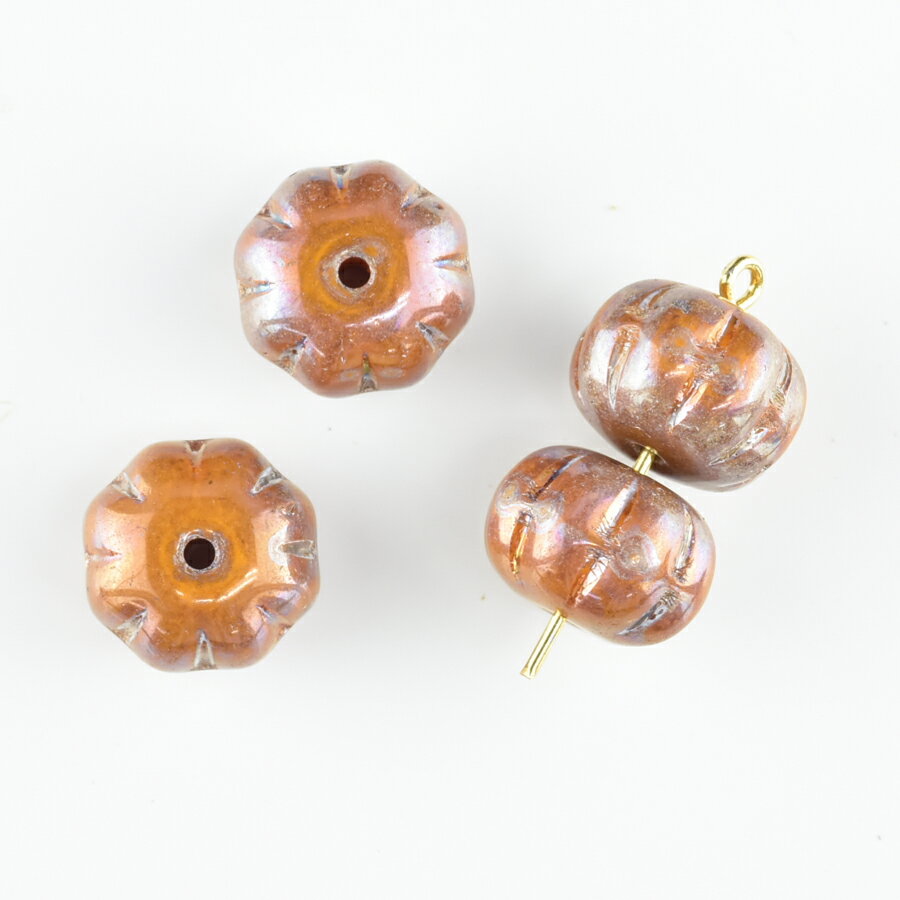【期間限定50%OFF】【4個】パンプキン カボチャ テラコッタ 茶系 ブラウン 約11mm ハンドメイド 手芸 材料 ピアス ネックレス チェコガラス ビーズ パーツ チェコビーズ ガラスビーズ アクセサリー
