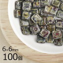 【まとめ買い割引】【100個】スクエア スクエア 四角 グレー柄 グレー系 グレイ 約6mm×6mm ハンドメイド 手芸 材料 チェコガラス【ビーズ パーツ チ...
