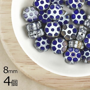 【4個】フラワー フラワー パナマローズ コバルト 青系 ブルー 8mm ハンドメイド 手芸 材料 ピアス ネックレス チェコガラス【ビーズ パーツ チェコビーズ ガラスビーズ アクセサリー】