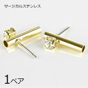 【金具 パーツ アクセサリー】【1ペア】【金属アレルギーになりにくい】ステンレスポスト パイプ石付 サージカルステンレス ゴールド 金系 ハンドメイド 手芸 手...