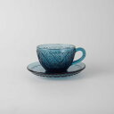 ガラス カップ & ソーサー FIORE ブルー グラス ティーカップ コーヒーカップ アンティーク風 カフェ レトロ ギフト IZ87858S