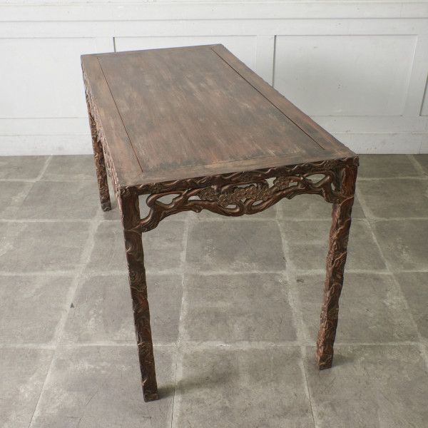 中国 アンティーク 木彫刻 コンソール テーブル 飾り棚 サイドテーブル 花台 透かし彫り 木製 民芸 古..