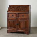鍵付 英国 Jaycee Furniture ライティング ビューロー デスク 机 木彫刻 アンティーク スタイル オーク 引出し リネンホールド IZ8569...