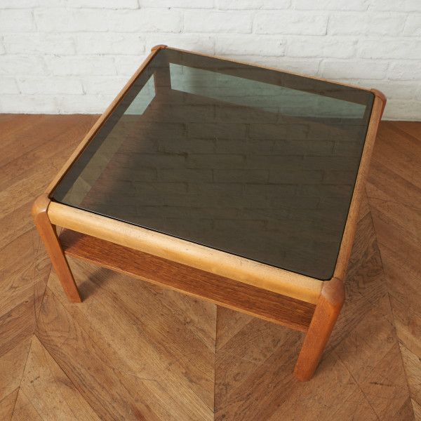 英国 Myer ヴィンテージ ガラストップ コーヒーテーブル チーク スモークガラス 北欧 スタイル センターテーブル ローテーブル IZ90820N