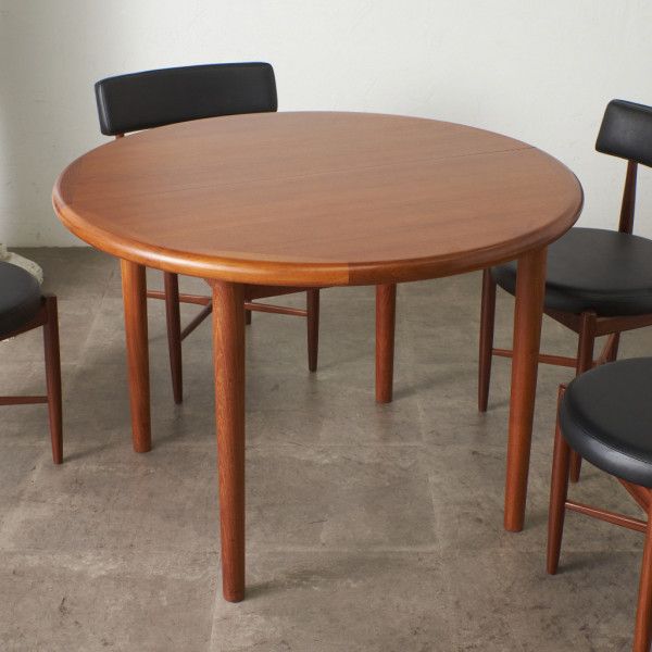 デンマーク 拡張 ラウンド ダイニングテーブル チーク 北欧 ヴィンテージ W1080-1540mm エクステンション モダン 伸長 木製 食卓 IZ92369N