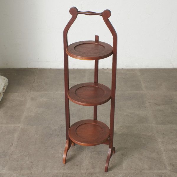 英国 クラシック ケーキスタンド マホガニー 折畳み式 サイドテーブル 飾り棚 ディスプレイ アンティー..