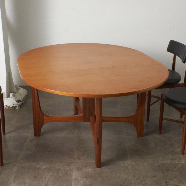 英国 ヴィンテージ ドロップリーフ ゲートレッグ テーブル チーク 木製 オーバル 食卓 バタフライテーブル ダイニングテーブル IZ93547N