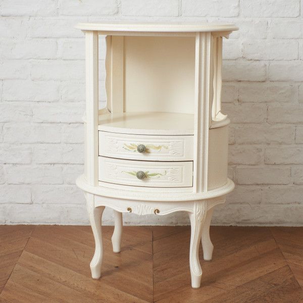 ヨーロピアン クラシック サイドキャビネット ロココ 様式 クラック 加工 トールペイント 白 猫脚 サイ..