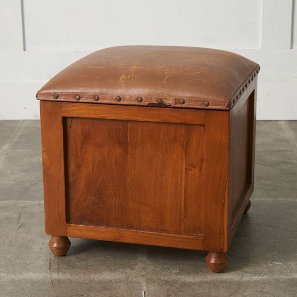 アジアン家具 収納付き スツール イス 腰掛け 椅子 本革 フットスツール オットマン 天然木 玄関 収納..