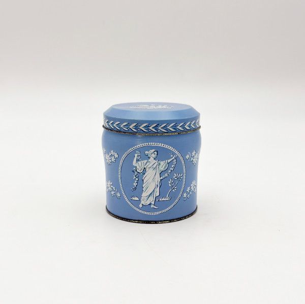 英国 ヴィンテージ ビスケット缶 小物入れ TIN 水色 オブジェ 年代物 店舗什器 ティン イギリス ビンテ..