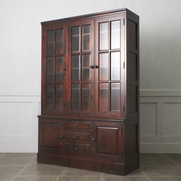 北海道民芸家具 本箱 #118 書棚 3面扉 本棚 カップボード 飾り棚 食器棚 キャビネット 樺 無垢材 収納棚 和室 和家具 民芸家具 IZ97007N