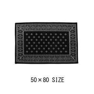 IZ46520S★Cross Bandanna Rug “80×50cm” ブラック ラグ バンダナ 玄関マット 滑り止め付き ミニマット ビンテージ 風