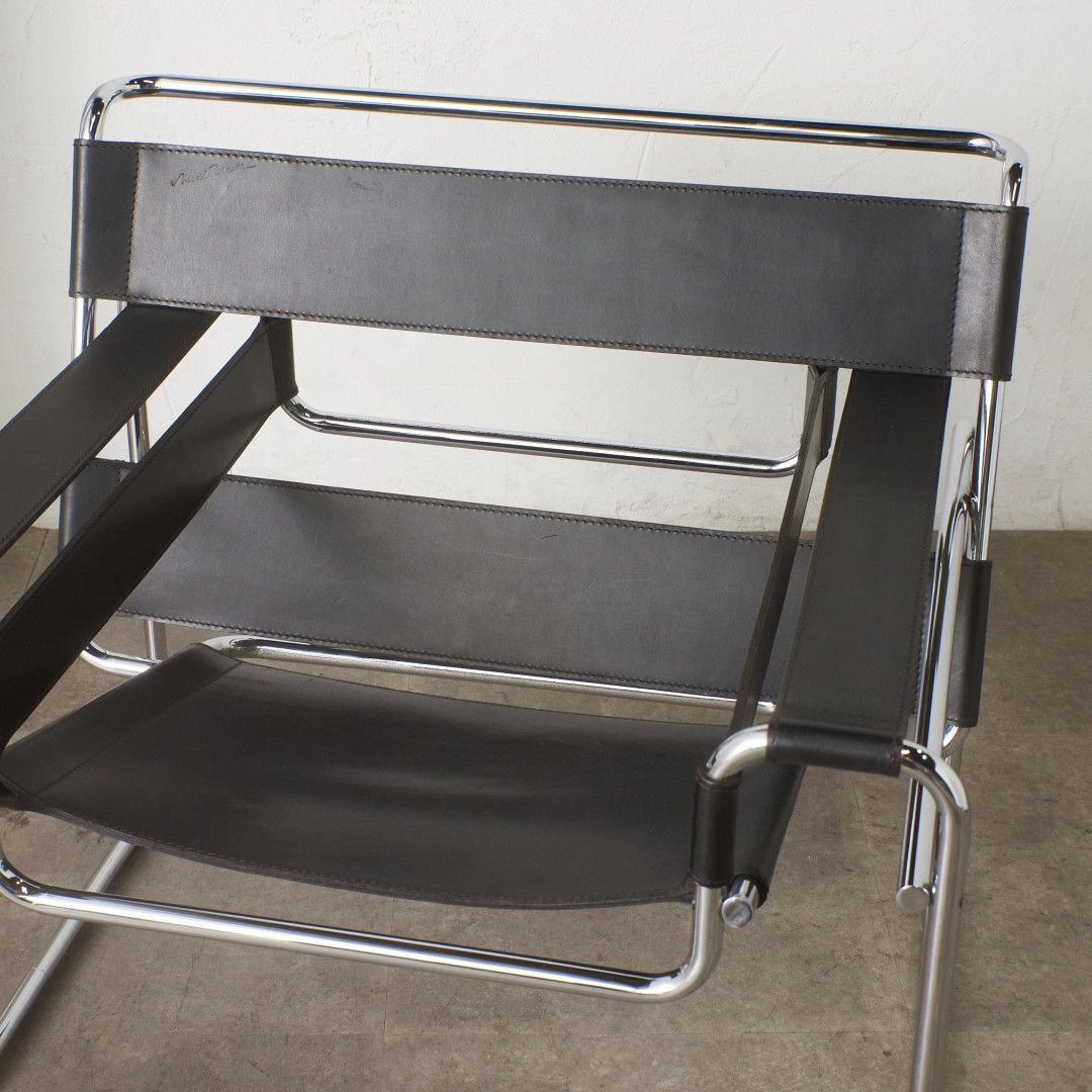 レア GAVINA ワシリー チェア 本革 サイン有 Marcel Breuer ラウンジチェア 椅子 ソファ ヴィンテージ モダン ガヴィーナ 名作 101003 [2]