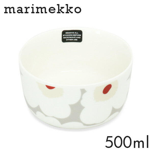 Marimekko マリメッコ Unikko ウニッコ お皿 ボウル 500ml ホワイト×ライトグレー×レッド×イエロー ボウル皿 鉢 小鉢 食器 洋食器