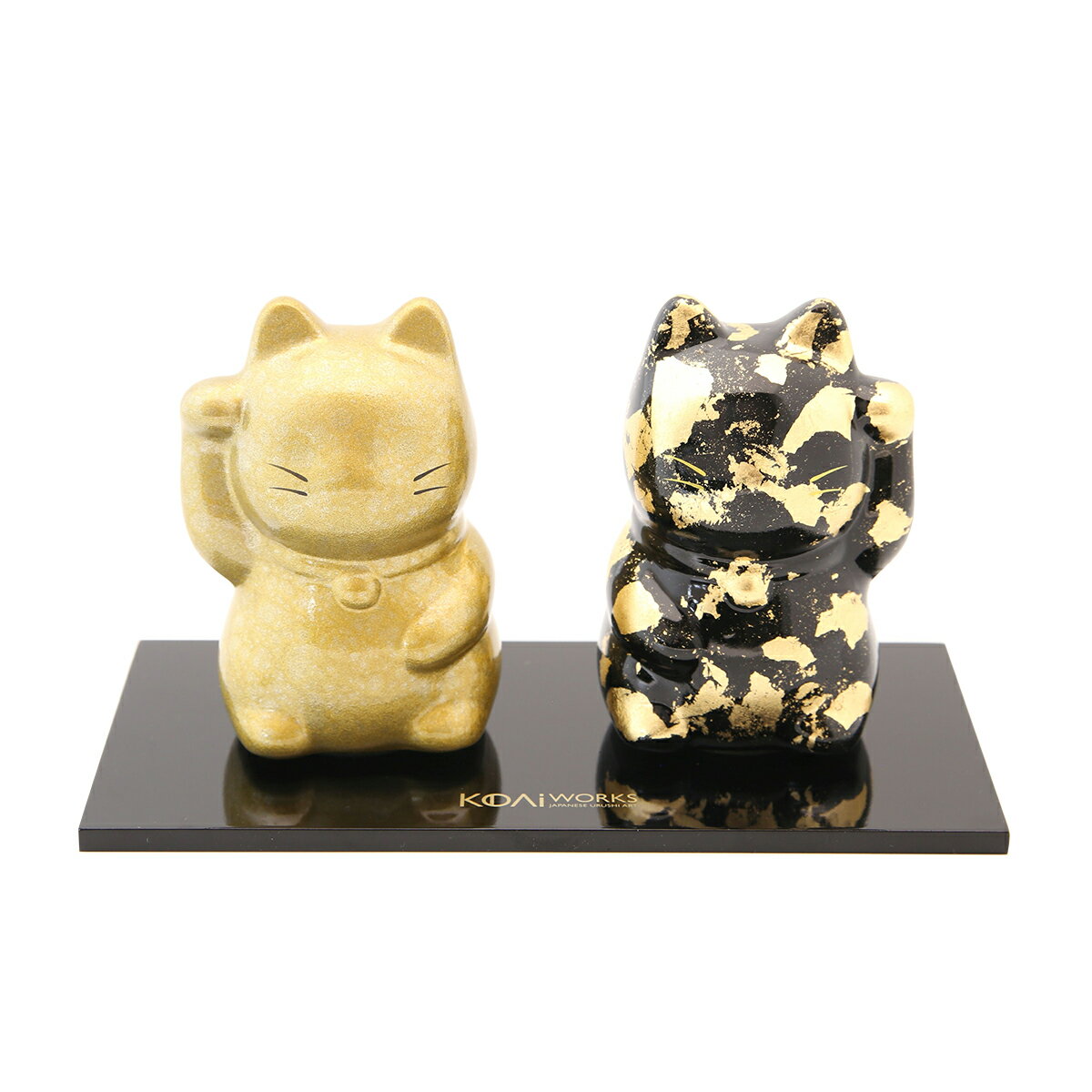 Rakuten - 【ブランド公式】 置物 招き猫 セット 漆塗り 蒸雲塗り 金 ちぎり箔 黒 越前漆塗り 右手 左手 ペア 両手 金色 黒色 招き猫陶器 KODAI WORKS 古代ワークス プレゼント ギフト おしゃれ かわいい 開店祝い 開業祝い 新築祝い 玄関 国産 日本