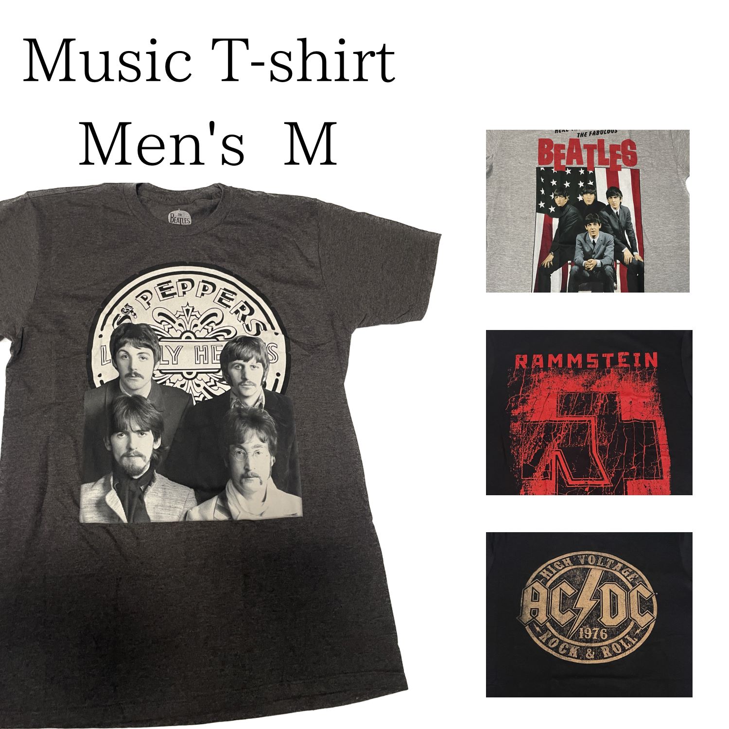 楽天ロックビューティーMUSIC ミュージシャン メンズTシャツ Mサイズ The Beatles　ザ・ビートルズ　ラムシュタイン　RAMMSTEIN　ACDC