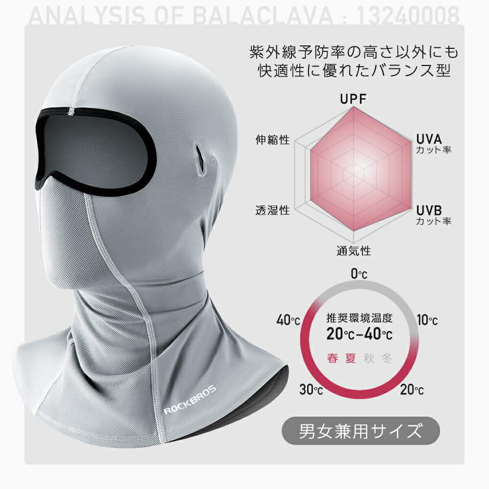 バラクラバ 【送料無料】 UPF50+ 紫外線99％カット 目出し帽 春用 夏用 バイク 自転車 紫外線対策 日除け 日焼け防止 吸汗速乾 通気性 口元メッシュ メガネホール フェイスカバー フェイスガード サバゲー 現場作業 ウォーキング オートバイ スポーツ アウトドア 13240008