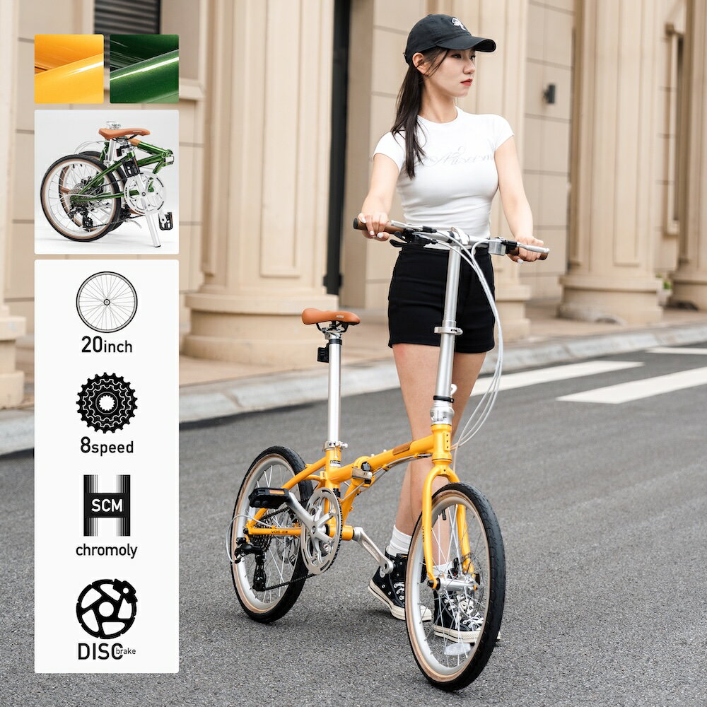 ROCKBROS 折りたたみ自転車 20インチ 8speed クロモリフレーム コンパクト 軽量 ディスクブレーキ 新生活 通勤 通学 サイクリング クラシック...