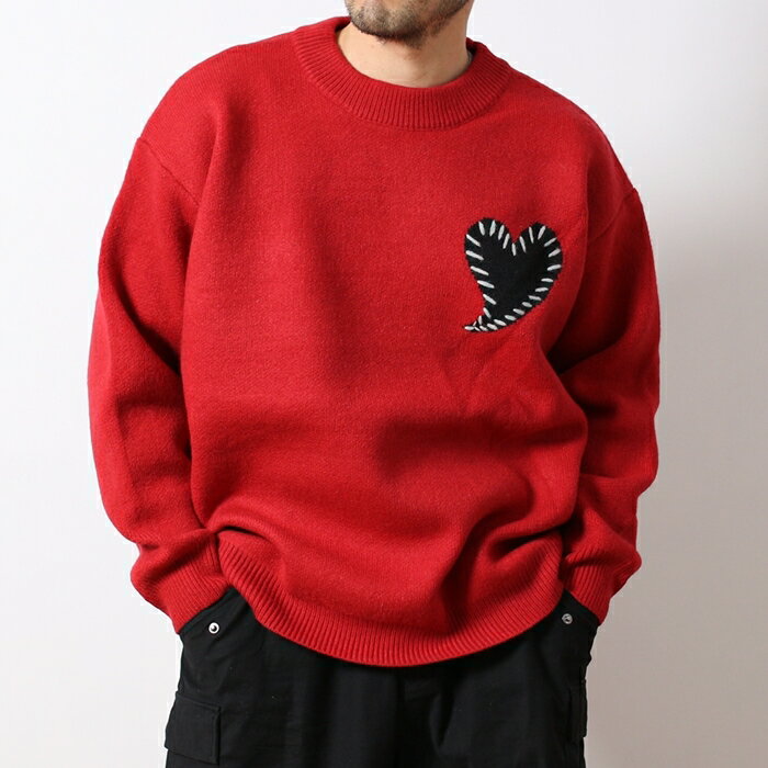 ニット セーター レヴォ Revo. ワンポイント ハート ステッチ デザイン ルーズ ニット プルオーバー メンズ レディース ブランド ワイド リラックス ...