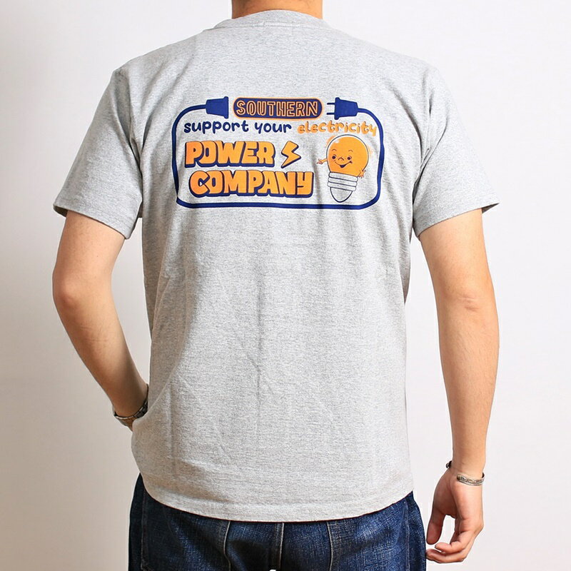 【送料無料】 Pherrow's フェローズ Tシャツ 2023年 新作 23S-PT17 半袖 プリントTシャツ 厚手 POWER COMPANY プリント 企業ロゴ レトロ 販促モチーフ デザイン メンズ ブランド アメカジ ヴィンテージ 春 夏 服 ファッション ヘザーグレー ミント ホワイト (32-23spt17)