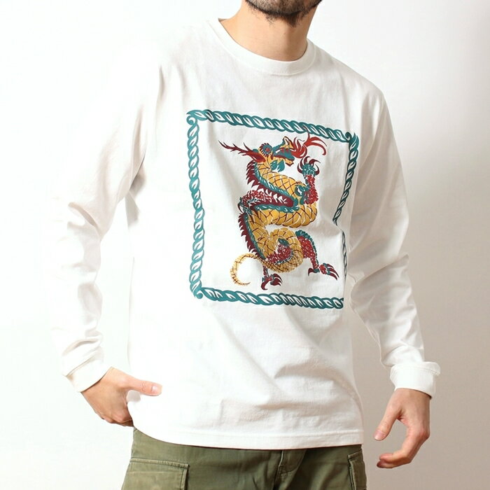PUBLIC.HLD パブリックホリデー ドラゴンパネル 龍 ドラゴン パネル パターン 柄 プリント 長袖 Tシャツ ロンTEE メンズ ブランド カットソー 厚手 7.1オンス ヘビーウェイト 袖リブ カジュアル アメカジ ルード ワーク ミリタリー ヴィンテージ ビルハード (96-p426201d2)