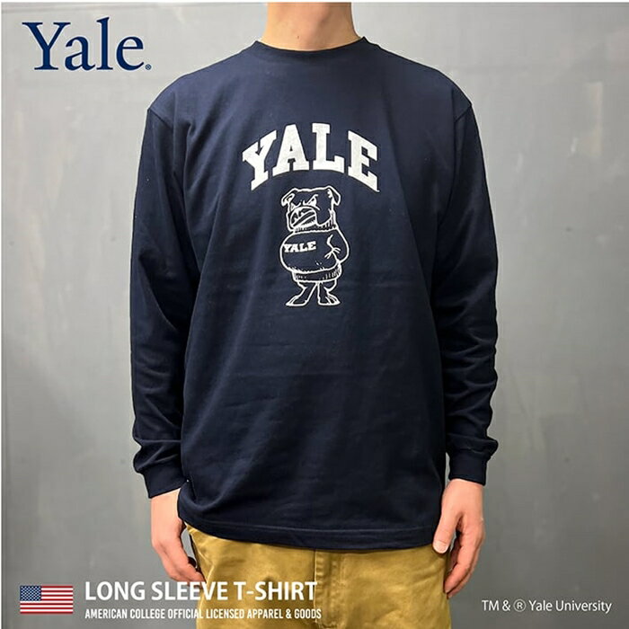 Yale University イェール大学 長袖 Tシャツ ロンTee メンズ レディース カレッジ ロゴ スポーツ アイビー リーグ ブランド プリント キャラクター 袖リブ カットソー シンプル ベーシック カジュアル アメカジ ストリート 古着ミックス ヴィンテージ ネイビー (07-ylag056)