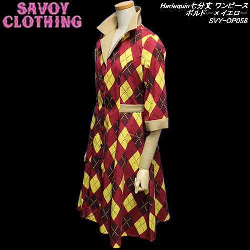 SAVOY CLOTHINGサヴォイクロージング◆SVY Harlequin七分丈 ワンピース◆ボルドー×イエロー◆SVY-OP058