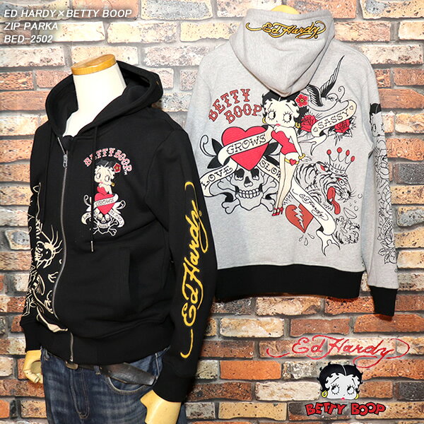 Rakuten - ED HARDY×BETTY BOOP エドハーディー×ベティーブープコラボ ZIP PARKA ジップパーカー BED-2502