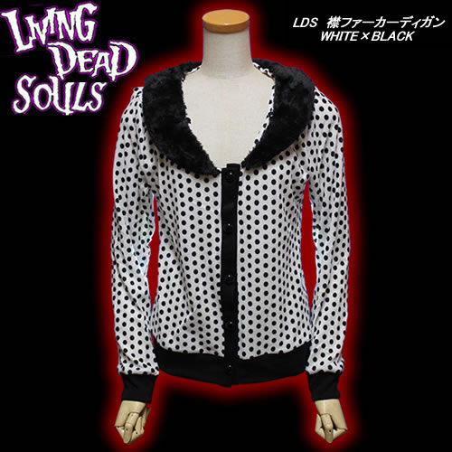 LIVING DEAD SOULSリビング・デッド・ソール◆LDS　襟ファーカーディガンWHITE×BLACK◆