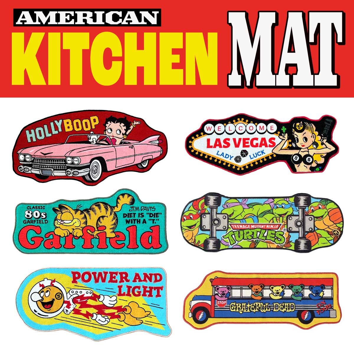 Rakuten - ★AMERICAN KITCHEN MAT 滑り止め付 ■　アメリカン キッチンマット★　アメリカン雑貨　インテリア　キッチンマット 玄関マット ベティーちゃん ガーフィールド レディキロワット LADY LUCK グレイトフルデッド
