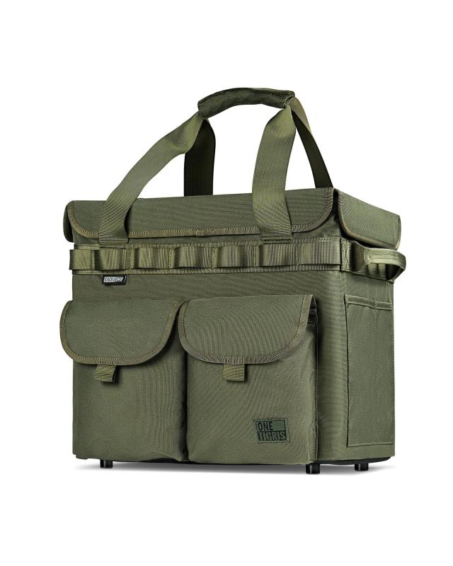 OneTigris アウトドア収納バッグ 折りたたみ式キャンプバッグ 蓋付き 高い防水性の底 足付き 25L大容量 撥水 MOLLEとポケットあり 2WAY取っ手付き 1000D ポリエステル 直径5mmフレーム