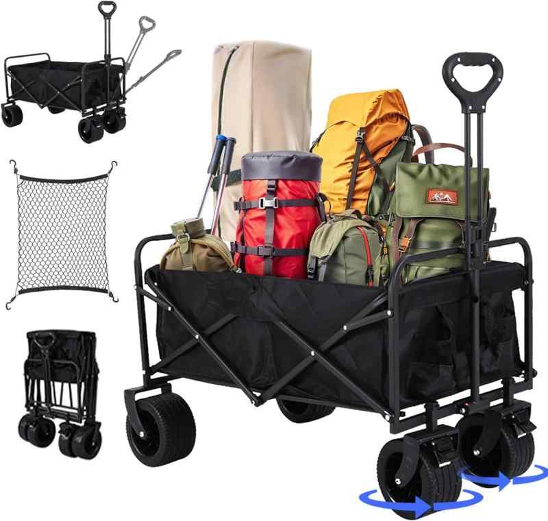 SMARTABL キャリーワゴン 大容量 折りたたみ 2025新型 キャリーカート アウトドアワゴン キャンプカート テーブル ブレーキ付き キャンピングカー 100L/120L 耐荷重120kg/150kg キャンプ 仕事 ガーデ