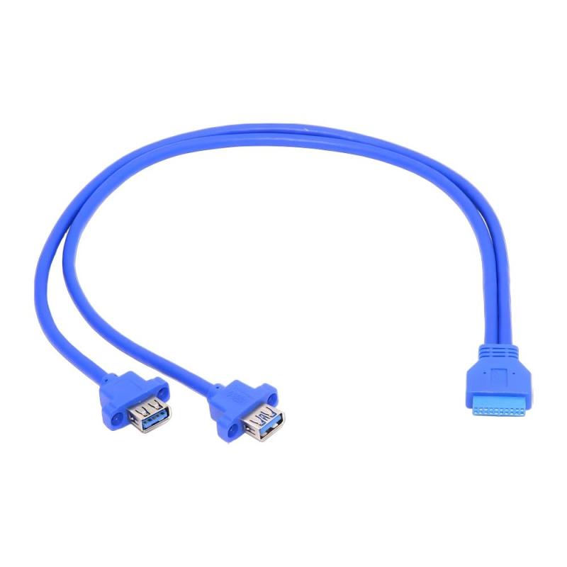 ケーブルcc デュアルポート USB 3.0 メス タイプA パネルタイプ - マザーボード 20ピン 19ピン ヘッダーケーブル 50cm