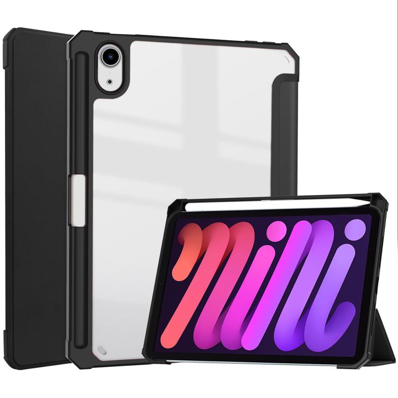 【NINKI】iPad Mini 7 ケース ペンホルダー 三つ折りスタンド オートスリープ/ウェイク TPU+PUレザー ソフトカバー タブレットケース 背面透明 耐衝撃 軽量 汚れ防止 擦り傷防止 全面保護 ipad mini 7