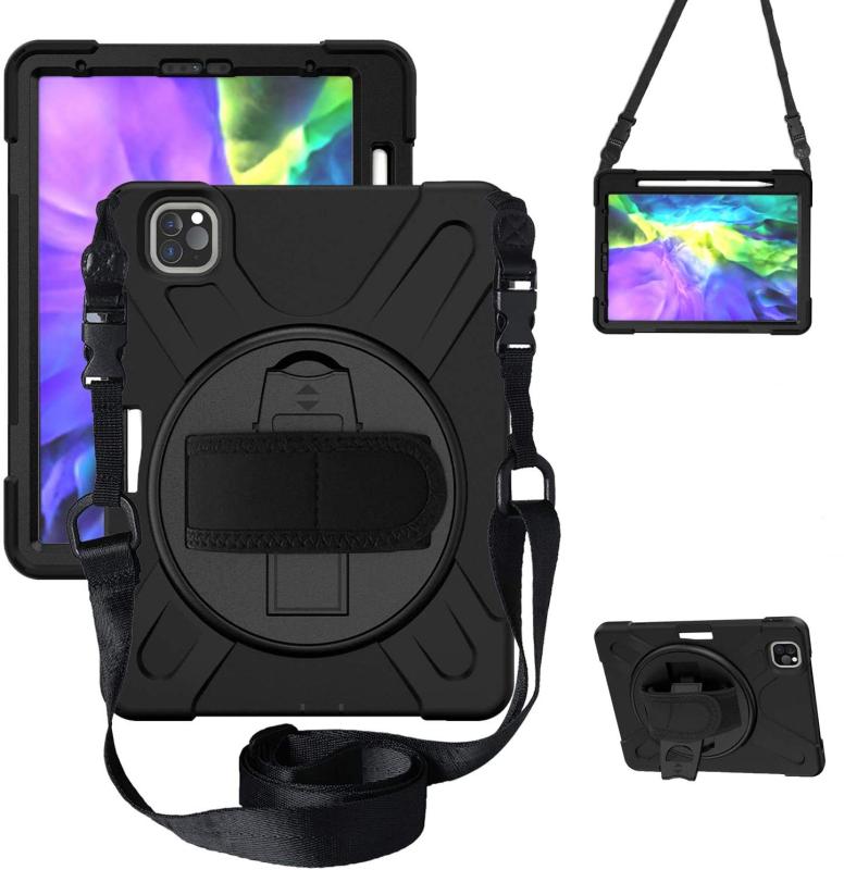 iPad pro 11 ケース 2020 2021 SIBEITU iPad pro11 ケース 耐衝撃 衝撃吸収 スタンド ハンドストラップ 肩掛けー ショルダーストラップ 回転 頑丈 仕事 傷つけ防止 防塵 ハード キッズ モデル