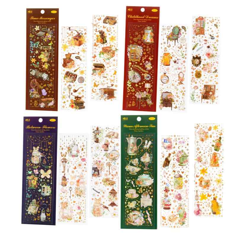 Kigofora フレークシール 花、蝶、時計、茶器、椅子、家具、ケージ コラージュ 素材 大容量 12枚 半透..