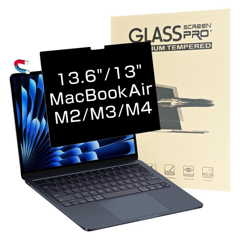 MacBook Air 13.6/13 (2022-2025、M2、M3、M4) 覗き見防止 マグネット式 液晶保護フィルム ノートパソコン プライバシーフィルター 0.3mm超薄型 着脱簡単 指紋防止 収納用クリアファイル付き