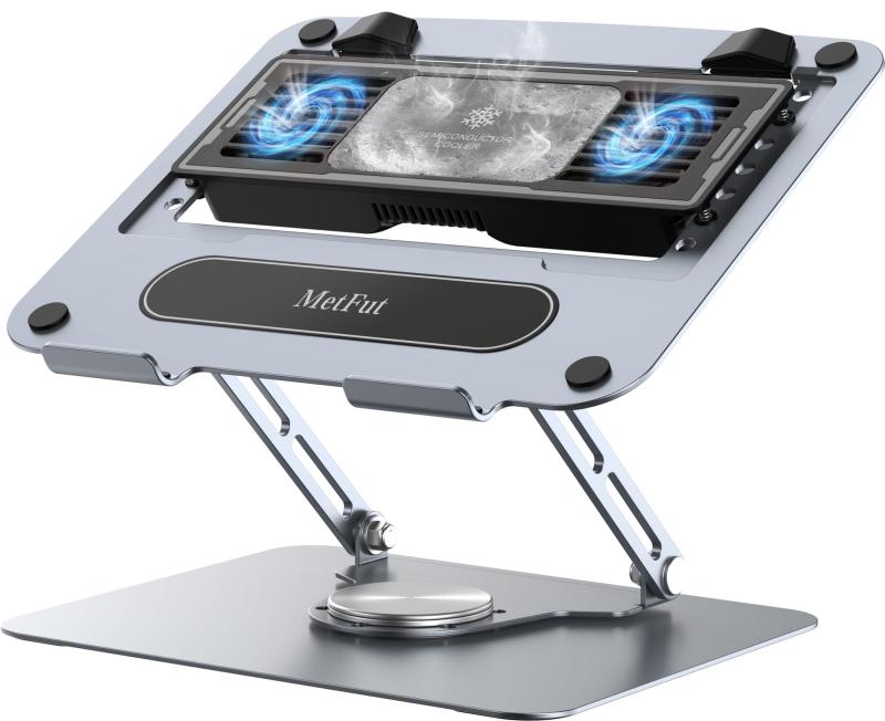 MetFut ノートパソコン冷却台 【2025新登場】 取り外し可能な熱電冷却器 ペルチェ素子冷却パッド 調節可能＆360度回転スタンド 頑丈なカーボンスチール 20Db 2段階冷却 16インチまで対応 (ブラ