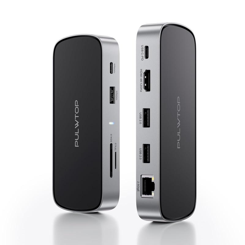 PULWTOP 10 in 1 小型 ドッキングステーション USB C PC ドック (アダプター含まれない) 1 x HDMI 4K @120Hz/ 8K @30Hz + 2.5G イーサネット+ 2 x USB-A 2.0 + USB A/C 3.